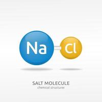 Molécula de cloruro de sodio, vector de estructuras químicas de sal.