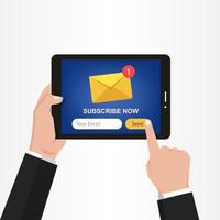 subscribe newsletter on tablet screen vector illustration