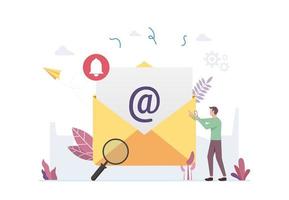 email verifying concept, man checking email, new incoming message notification vector