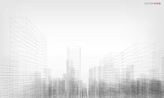 Wireframe city background. Perspective 3D render of building wireframe. Vector. vector