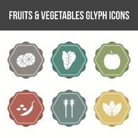 conjunto de iconos de glifo de vector de frutas y verduras