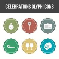 Conjunto de iconos de vector de glifo de celebración única