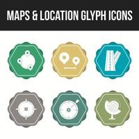 conjunto de iconos únicos de mapas e iconos de glifos de ubicación vector