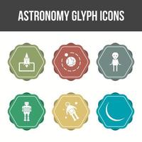 conjunto de iconos de vector de glifo de astronomía único