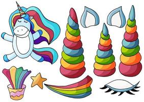 Set of unicorn design elements in hand draw style. Girly fairy collection vector