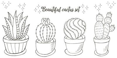 Coloring illustration. Cacti, aloe, succulents. Decorative natural elements