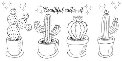 Coloring illustration. Cacti, aloe, succulents. Decorative natural elements