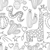 Coloring illustration. Cacti, aloe, succulents. Decorative natural elements vector