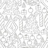 Coloring Pattern in hand draw style. Seamless vector pattern with Christmas tree decorations