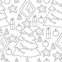 Coloring Pattern in hand draw style. Seamless vector pattern with Christmas tree decorations