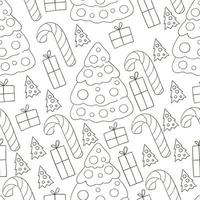 Coloring Pattern in hand draw style. Seamless vector pattern with Christmas tree decorations