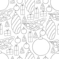 patrón de coloración en estilo de dibujo a mano. patrón de vector transparente con adornos para árboles de Navidad