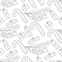 Pattern in hand draw style. Seamless vector pattern with stars, Christmas tree decorations. Can be used for fabric, packaging, wrapping and etc