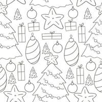 Coloring Pattern in hand draw style. Seamless vector pattern with Christmas tree decorations