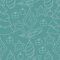 Pattern in hand draw style. Seamless vector pattern with stars, Christmas tree decorations. Can be used for fabric, packaging, wrapping and etc