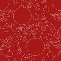 Pattern in hand draw style. Seamless vector pattern with stars, Christmas tree decorations. Can be used for fabric, packaging, wrapping and etc