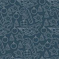 patrón en estilo de dibujo a mano. patrón de vector transparente con estrellas, adornos para árboles de Navidad. Se puede utilizar para telas, embalajes, envoltorios, etc.