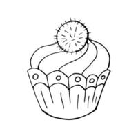 Vector illustration for your design. Bright icon of cupcake, muffin in hand draw style