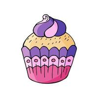 Vector illustration for your design. Bright icon of cupcake, muffin in hand draw style