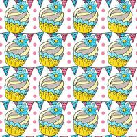 ilustración vectorial. patrón sin fisuras con pasteles dulces. lindos muffins, cupcakes. fondo de lunares. textura para tela vector