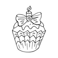 Vector illustration for your design. Bright icon of cupcake, muffin in hand draw style