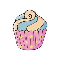 Vector illustration for your design. Bright icon of cupcake, muffin in hand draw style