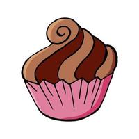 Vector illustration for your design. Bright icon of cupcake, muffin in hand draw style