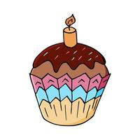 Vector illustration for your design. Bright icon of cupcake, muffin in hand draw style