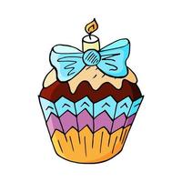 Vector illustration for your design. Bright icon of cupcake, muffin in hand draw style