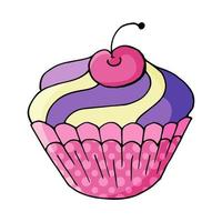 Vector illustration for your design. Bright icon of cupcake, muffin in hand draw style