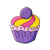 Vector illustration for your design. Bright icon of cupcake, muffin in hand draw style