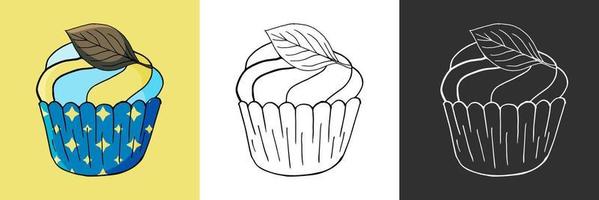 ilustración vectorial para su diseño. icono brillante de cupcake, muffin en estilo de dibujo a mano vector