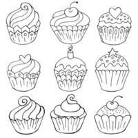 Vector illustration for your design. Bright icon of cupcake, muffin in hand draw style