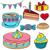 Vector illustration for your design. Bright icon of cupcake, muffin in hand draw style