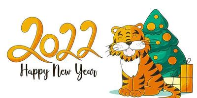 Symbol of 2022. Illustration with tiger in hand draw style. New Year 2022 vector