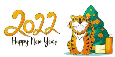 Symbol of 2022. Illustration with tiger in hand draw style. New Year 2022 vector