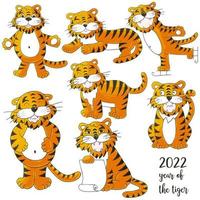 Symbol of 2022. Illustration with tiger in hand draw style. New Year 2022 vector