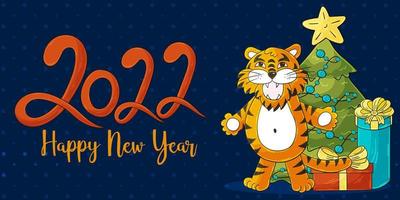 Symbol of 2022. Illustration with tiger in hand draw style. New Year 2022 vector