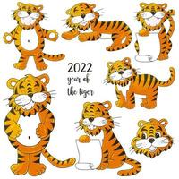 Symbol of 2022. Illustration with tiger in hand draw style. New Year 2022 vector