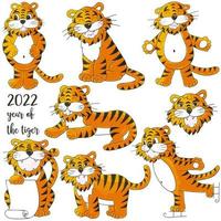 Symbol of 2022. Illustration with tiger in hand draw style. New Year 2022 vector