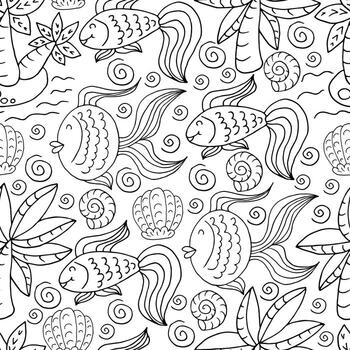 Vector Seamless pattern in hand draw style. Liner illustration. Pattern, background on the marine theme