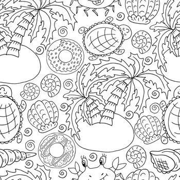 Vector Seamless pattern in hand draw style. Liner illustration. Pattern, background on the marine theme