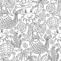 Vector Seamless pattern in hand draw style. Liner illustration. Pattern, background on the marine theme