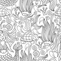 Vector Seamless pattern in hand draw style. Liner illustration. Pattern, background on the marine theme