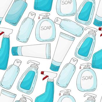 Seamless pattern on a white background. Cartoon elements in hand draw style vector