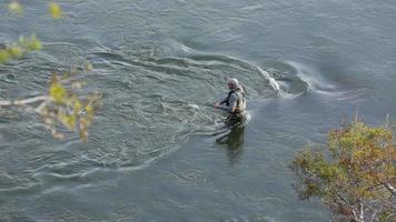 hombre pescando con mosca en el río video