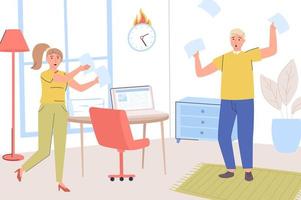 Deadline concept. Frightened employees fail to complete their work tasks on time. Overworked workers rush to complete paperwork in office. Time management. Vector illustration in trendy flat design