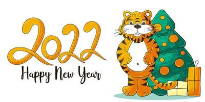 Symbol of 2022. Illustration with tiger in hand draw style. New Year 2022 vector