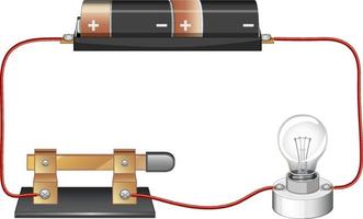 Diagrama de circuito con batería y bombilla. vector