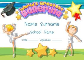 Certificate template for World's Greatest Ballerina vector